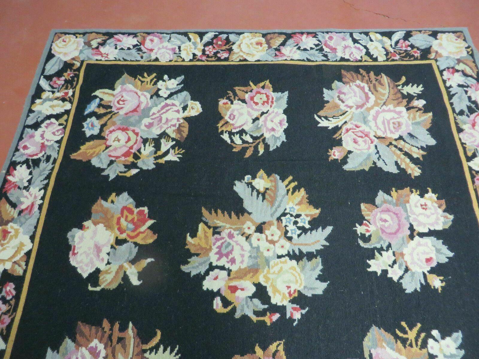 4' X6' Handmade French Country Garden Design Needlepoint Rug Flat Weave Flowers - Jewel Rugs