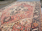 Large Antique Persian Heriz Serapi Rug, Hand-Knotted, Wool, Salmon Red, 9'7" x 13' 3" - Jewel Rugs