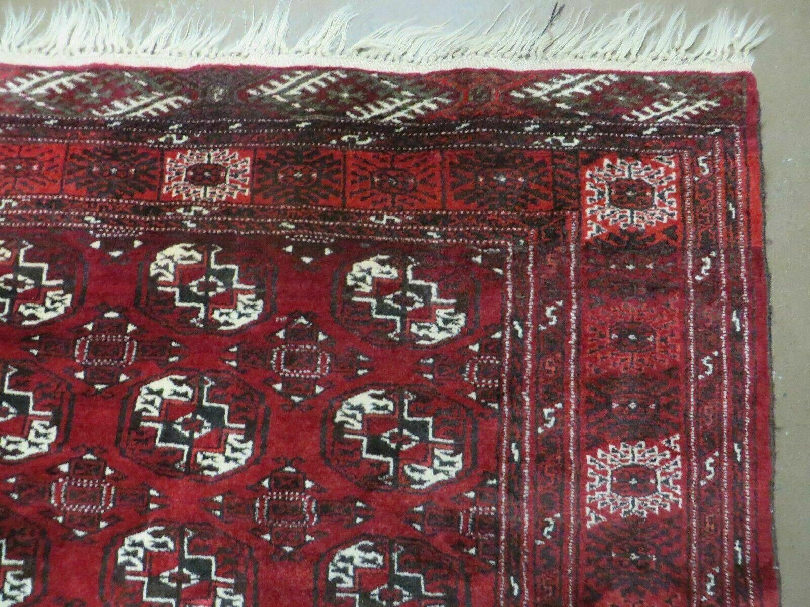 4' 5" X 5' 7" Semi Antique Handmade Afghan Yamud Turkoman Bokhara Wool Rug - Jewel Rugs