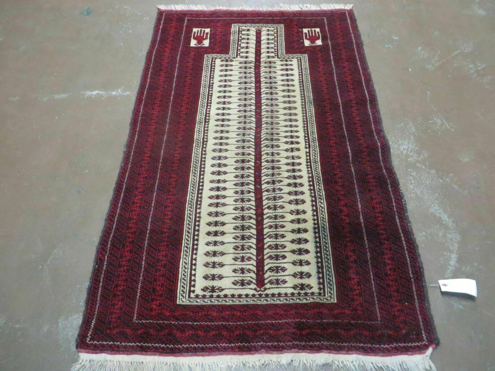 3' X 5' Antique Handmade Turkoman Balouchi Prayer Wool Rug Khamesh - Jewel Rugs