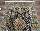 Fine Persian Qum Rug 3x5, Semi Antique Vintage Oriental Ghom Carpet, Floral Medallion, Highly Detailed, Hand Knotted, Navy Blue, Wool Area Rug, Birds - Jewel Rugs