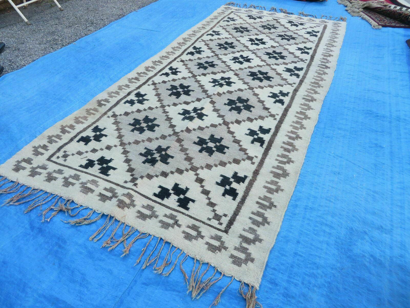 4' x 8' Vintage Folk Art Latin American Mexican Blanket Weaving Wool Kilim Rug - Jewel Rugs