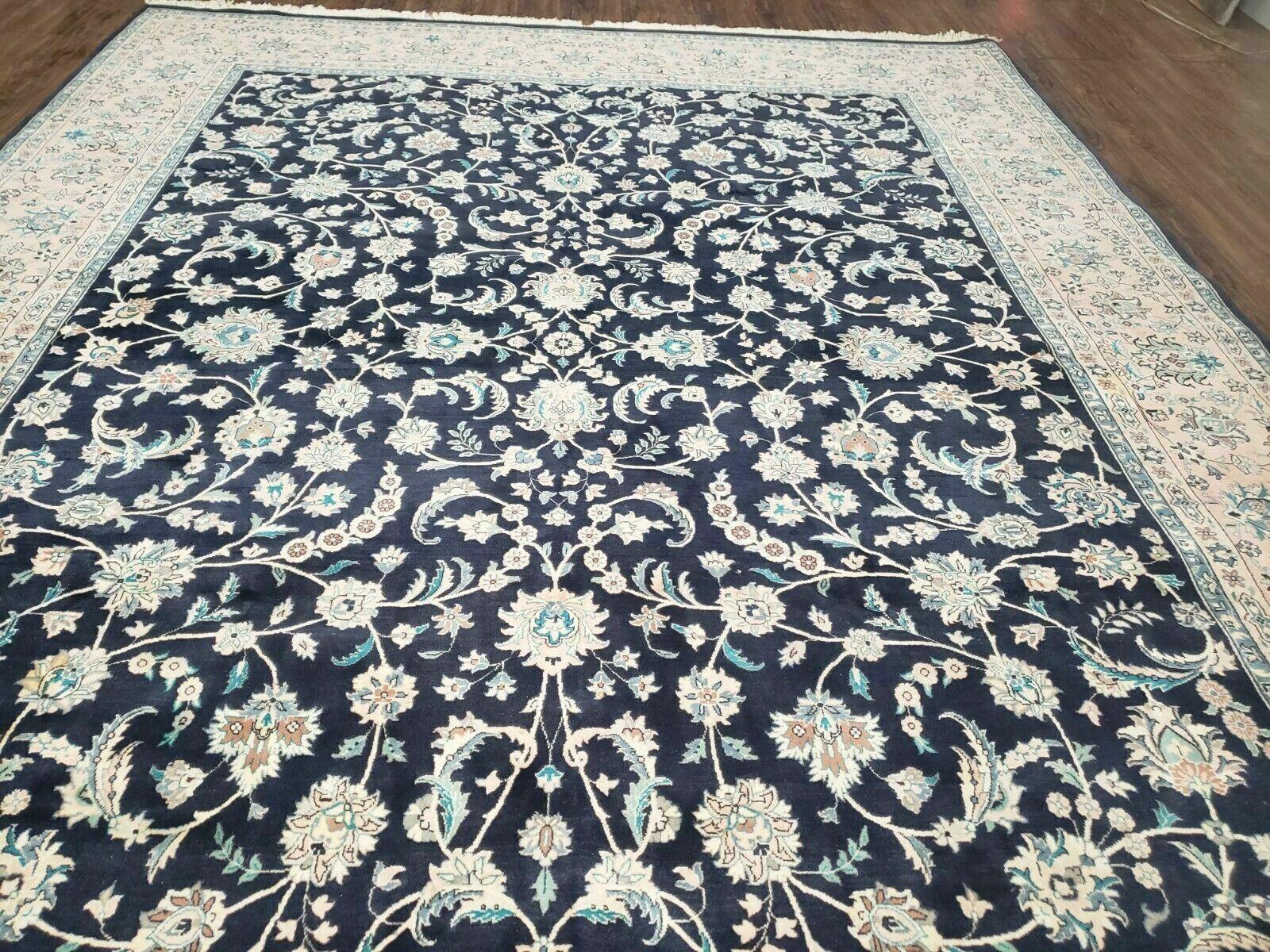 8' X 10' 5" Fine Handmade Chinese Allover Oriental Wool Rug Carpet Navy Blue - Jewel Rugs