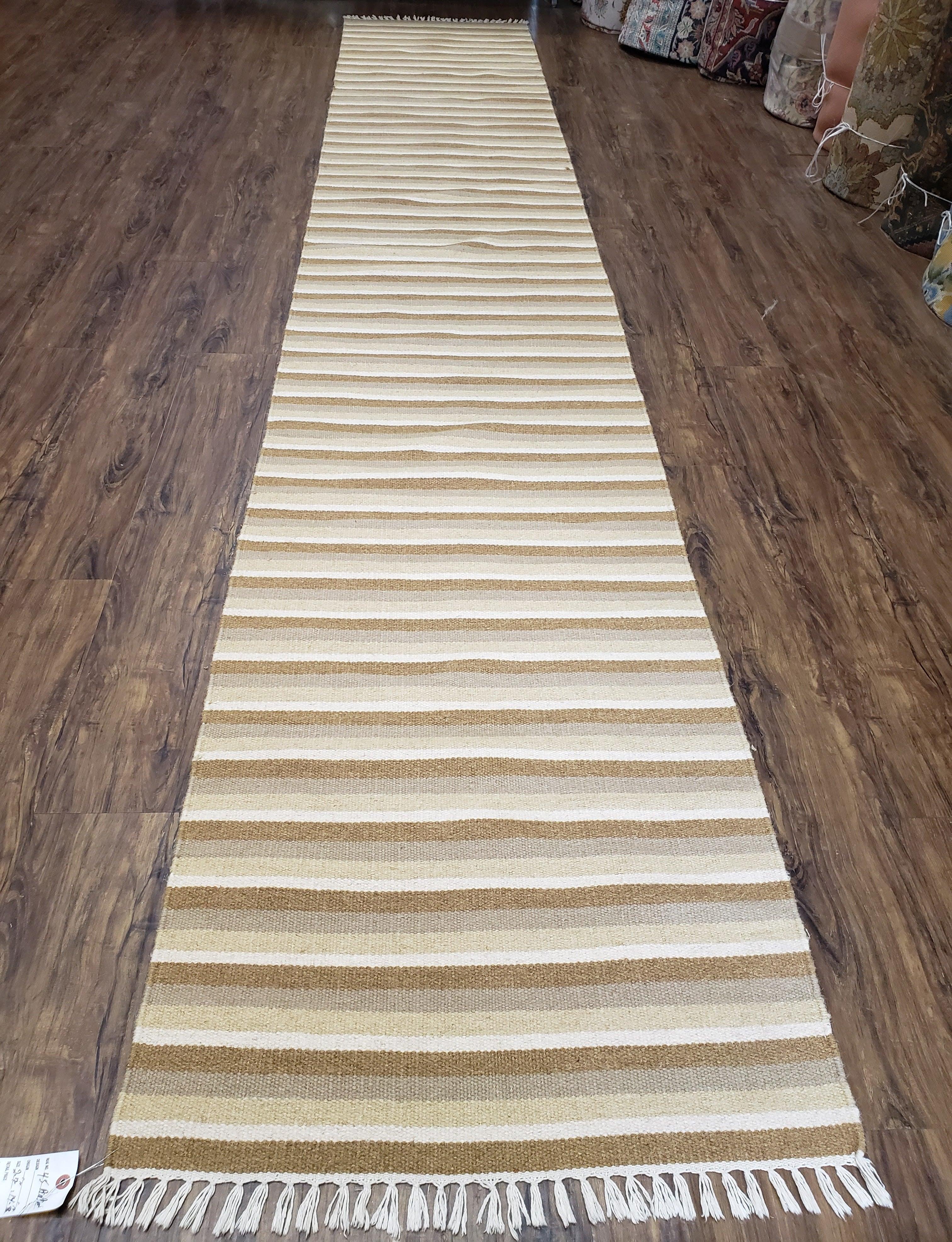 Striped Runner Rug, Flatweave Runner Rug, Hallway Runner, 15 ft Carpet Runner for Hall, Earth Tone Colors, Handmade Hand Woven Farmhouse Rug - Jewel Rugs