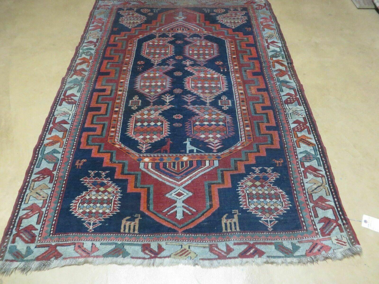 4' X 6' Handmade Caucasian Kazak Karabagh Shirvan Wool Rug Blue Nice - Jewel Rugs