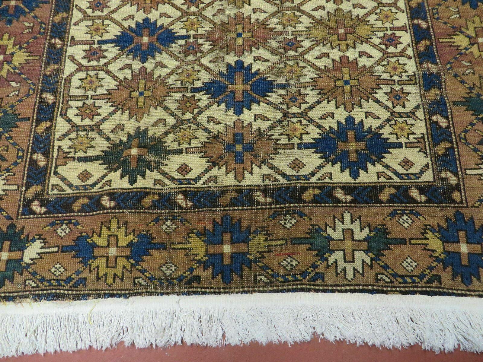 4' X 5' Antique Handmade Caucasian Kazak Shirvan Wool Rug Snow Flakes - Jewel Rugs