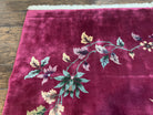 Antique Chinese Art Deco Rug 8.9 x 11.5, Chinese Nichols Carpet Purple/Red, Hand Knotted Wool Area Rug 9x12 Open Field Simple Design Flowers - Jewel Rugs