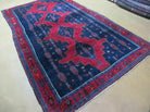 5' X 9' Antique Handmade India Geometric Oriental Wool Rug Veg Dyes Red Blue - Jewel Rugs