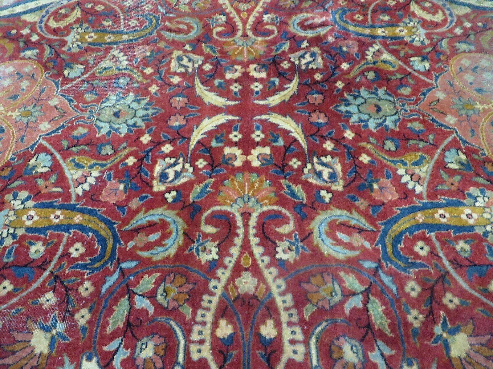 10' X 13' Antique Handmade Red with Dark Blue Border Indian Agra Larastan Nice Wool Rug - Jewel Rugs