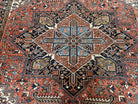 Stunning Persian Heriz Serapi Rug 10x13, Geometric Carpet 10 x 13 ft, Semi Antique Vintage Rug, Red Light Blue Ivory, Hand Knotted Wool Wow - Jewel Rugs