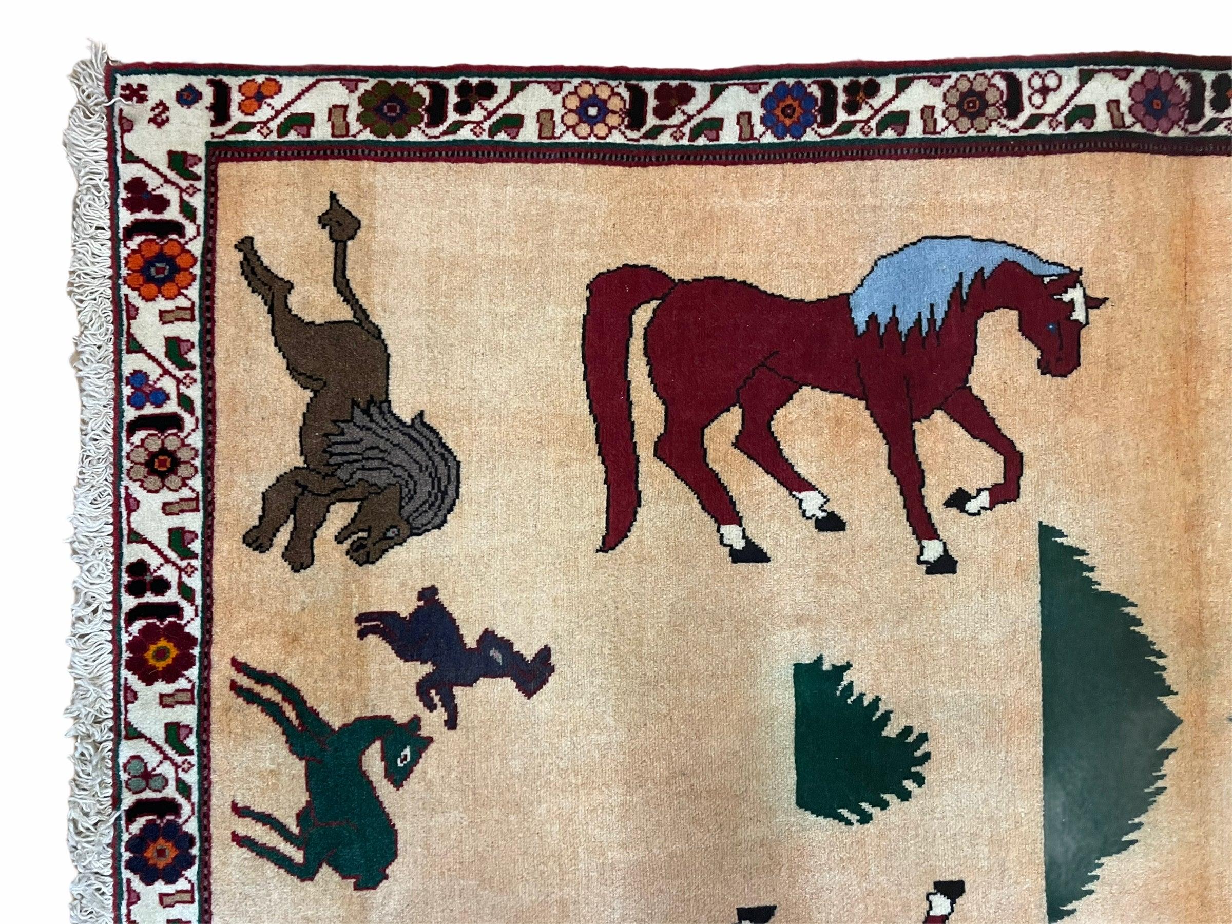 4x6 Rug Handmade Zagros Quality Wool Horses Tribal Hand-Knotted Rug Veggie Dye - Jewel Rugs