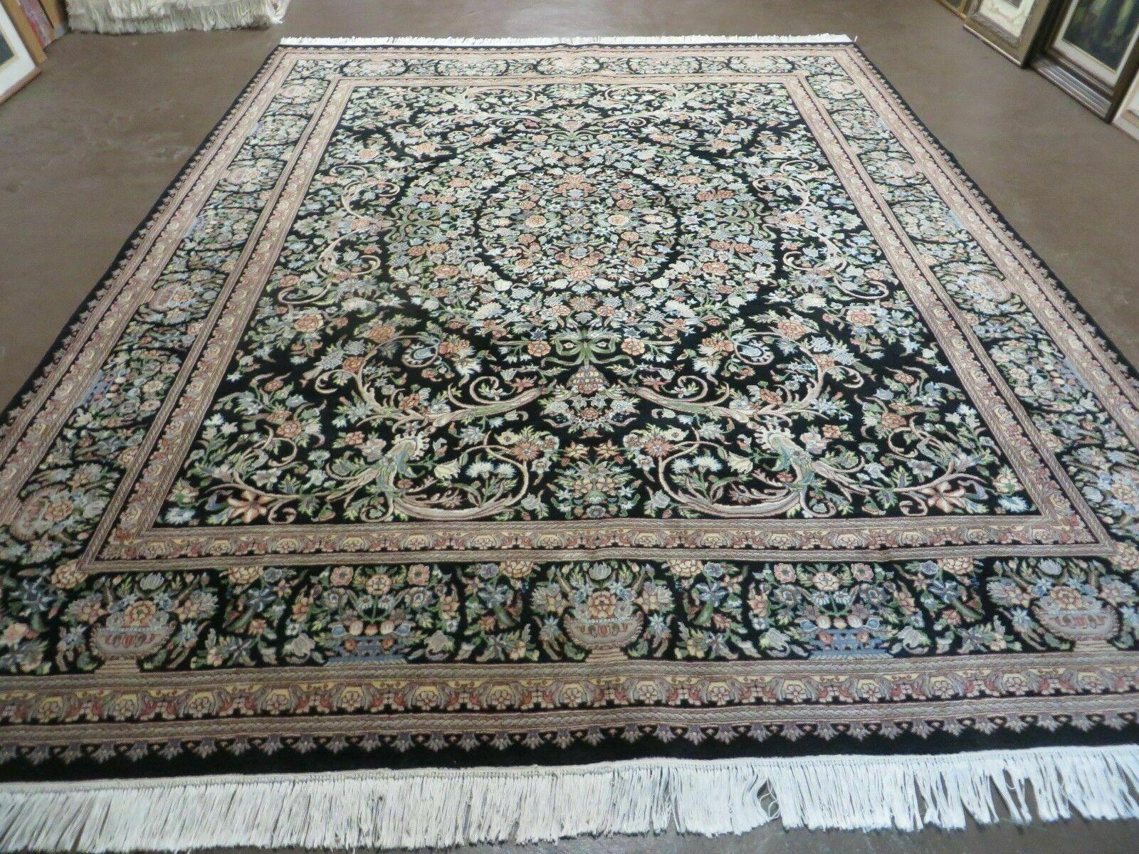 8' X 10' Vintage Handmade Pakistani Floral Wool Rug Black Nice - Jewel Rugs