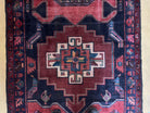 Persian Runner Rug 3.8 x 10, Persian Hamadan Nahavand Runner, Karabagh Design, Antique Wool Tribal Runner, Geometric Medallions, Handmade Hand Knotted Wide Runner, Navy Blue Red, Birds - Jewel Rugs