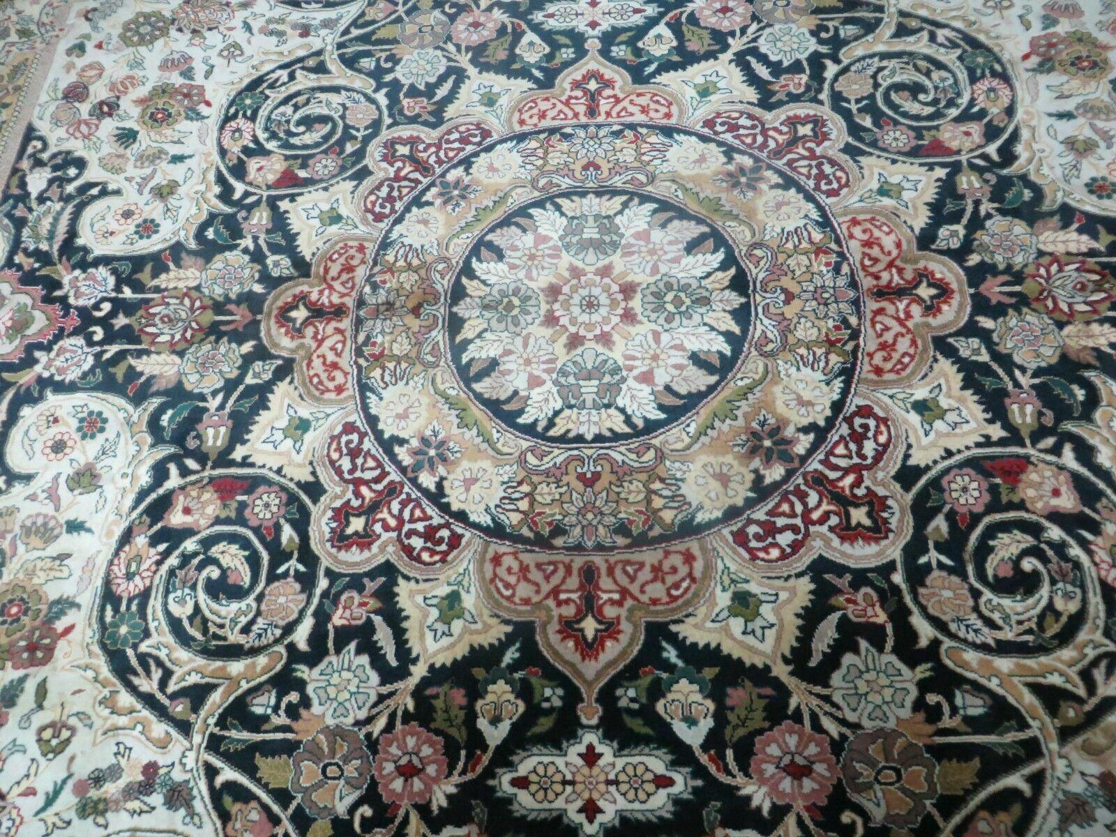 9' X 12' Vintage Fine Handmade Chinese Allover Oriental Wool Rug Ivory Black - Jewel Rugs