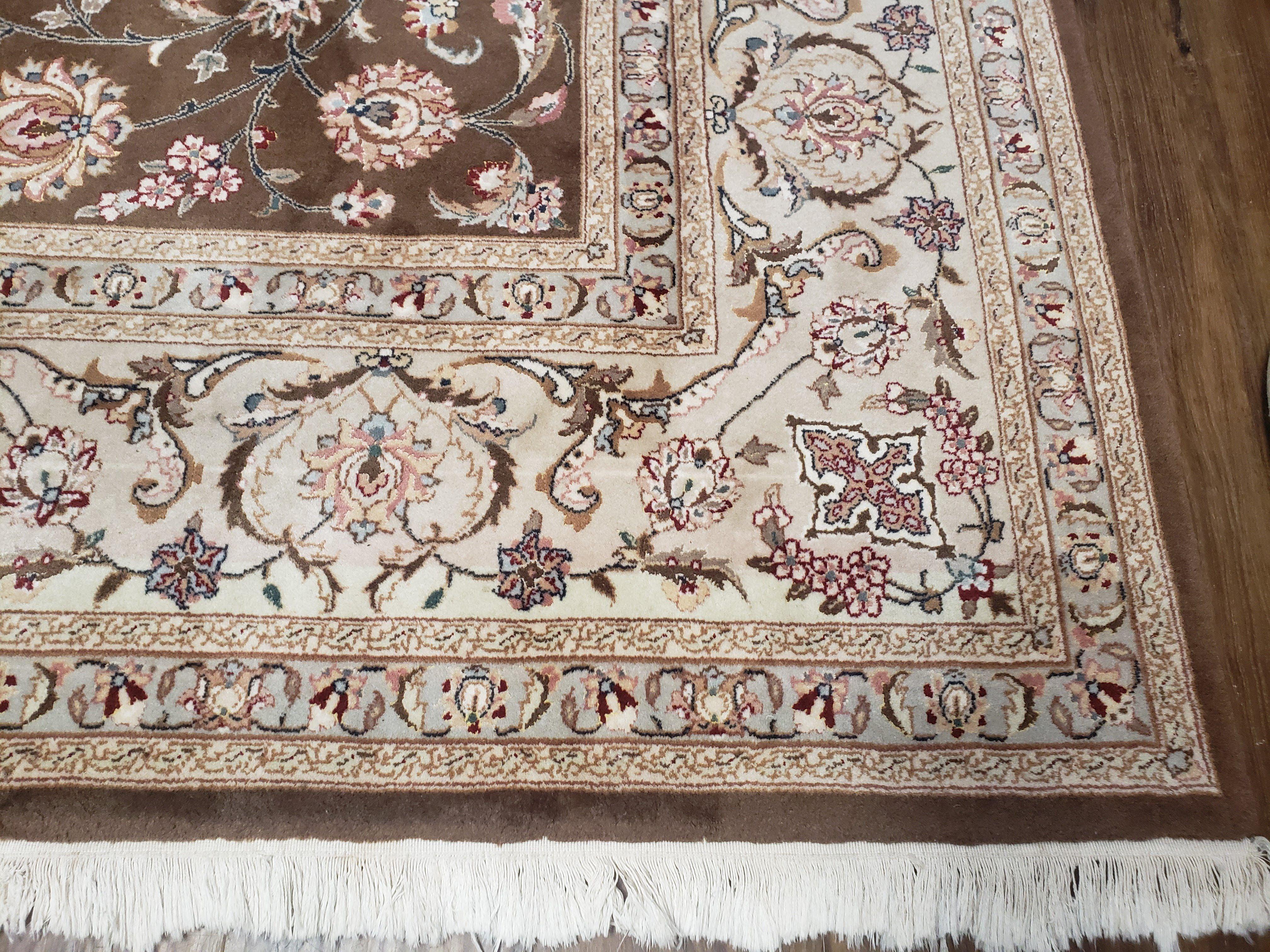 Vintage Pak-Persian Area Rug 9x12, Wool Hand-Knotted Spice Brown & Ivory Traditional Fine Oriental Carpet, Pakistani Carpet, 9 x 12 Fine Rug - Jewel Rugs