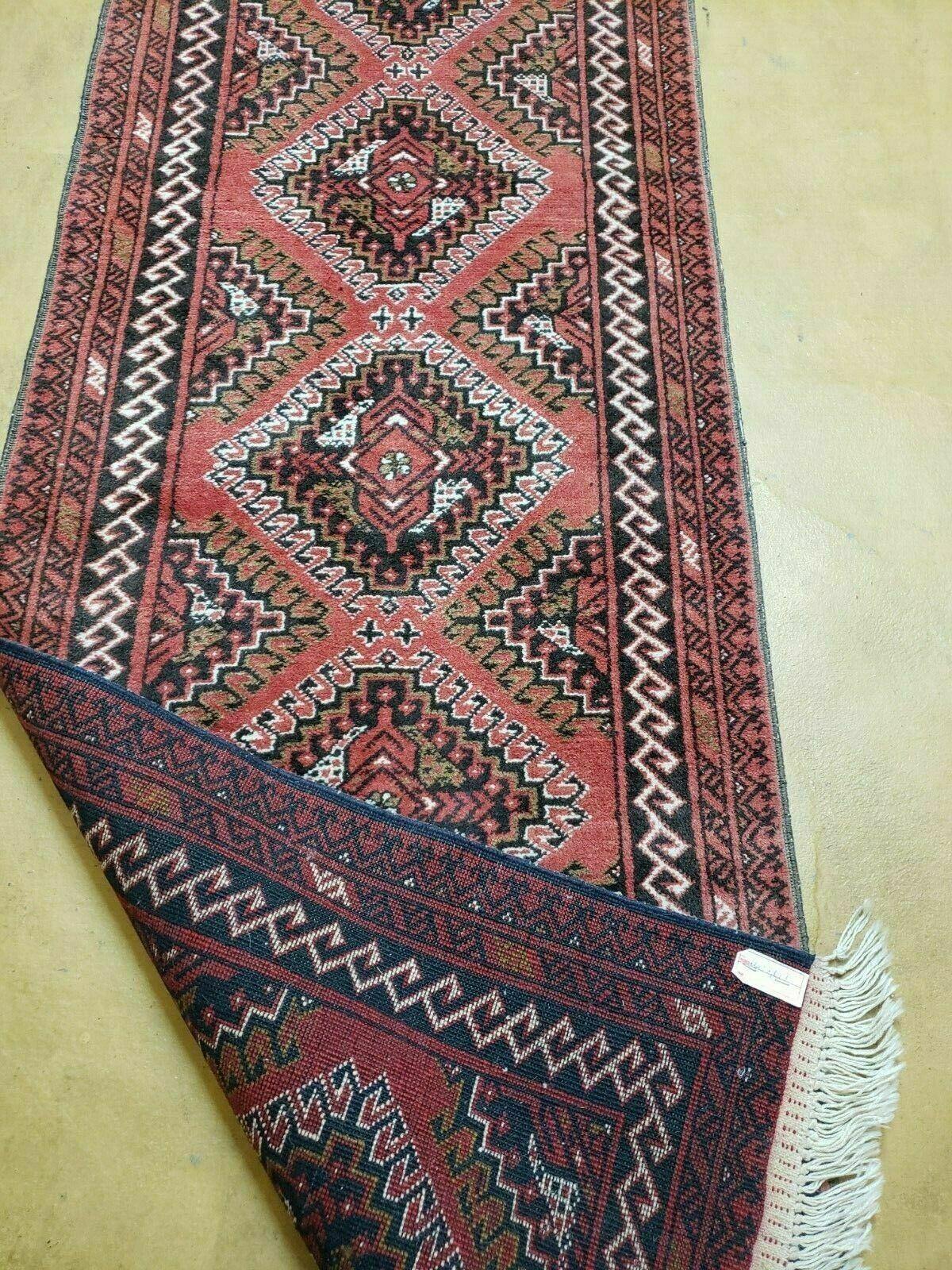 2' 5" X 9' Vintage Handmade Bokhara Red Turkoman Pakistani Wool Runner Rug Organic - Jewel Rugs