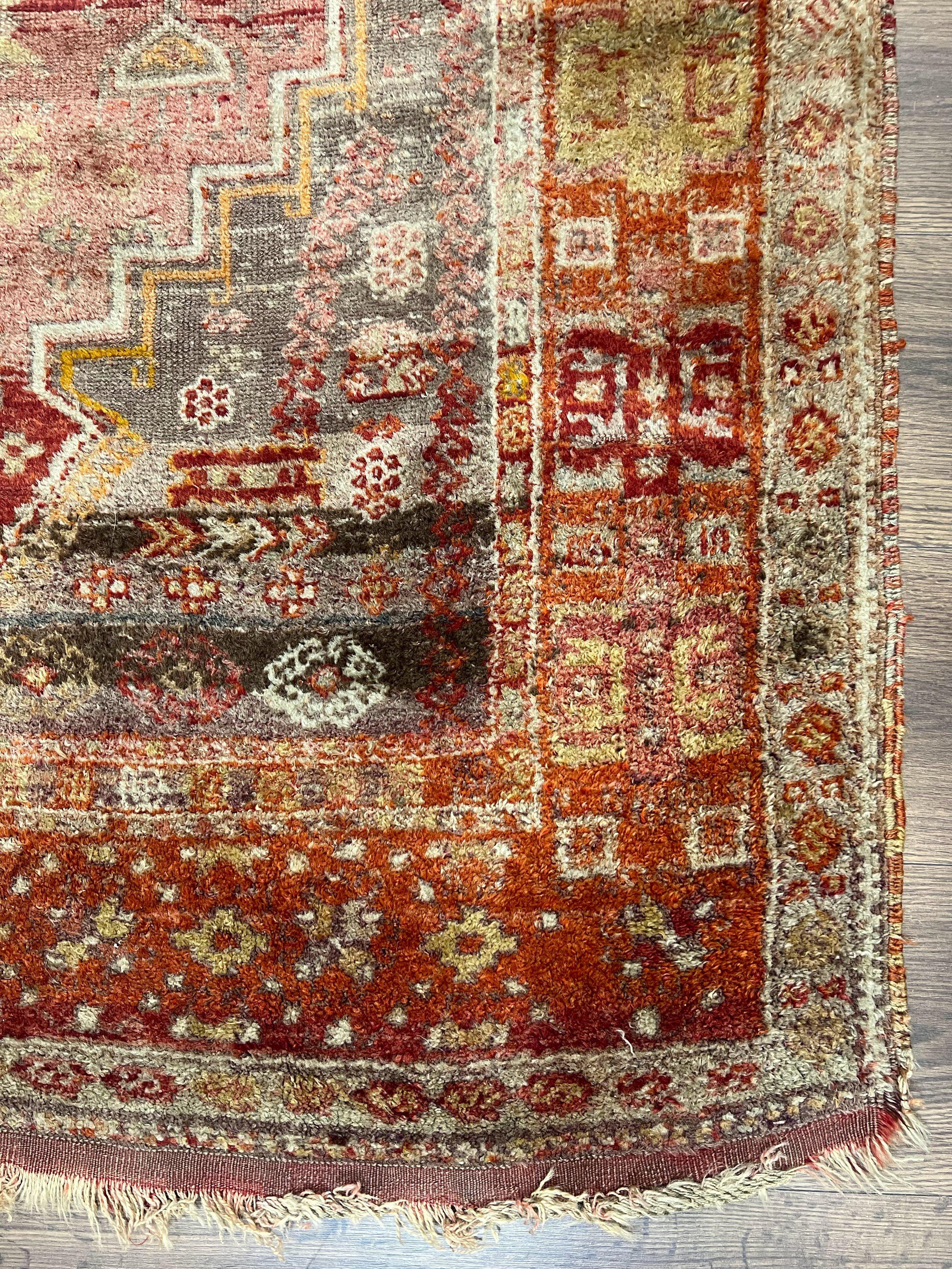 Antique Turkish Melas Rug 4x7, Tribal Geometric Unique Collectible Hand Knotted Wool Oriental Carpet, Rare 1920s Rug, Burnt Orange Red - Jewel Rugs