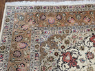 Vintage Persian Tabriz Rug, Ivory & Rose Red, Hand-Knotted, Wool and Silk Highlights, 8'2" x 11'2" - Jewel Rugs