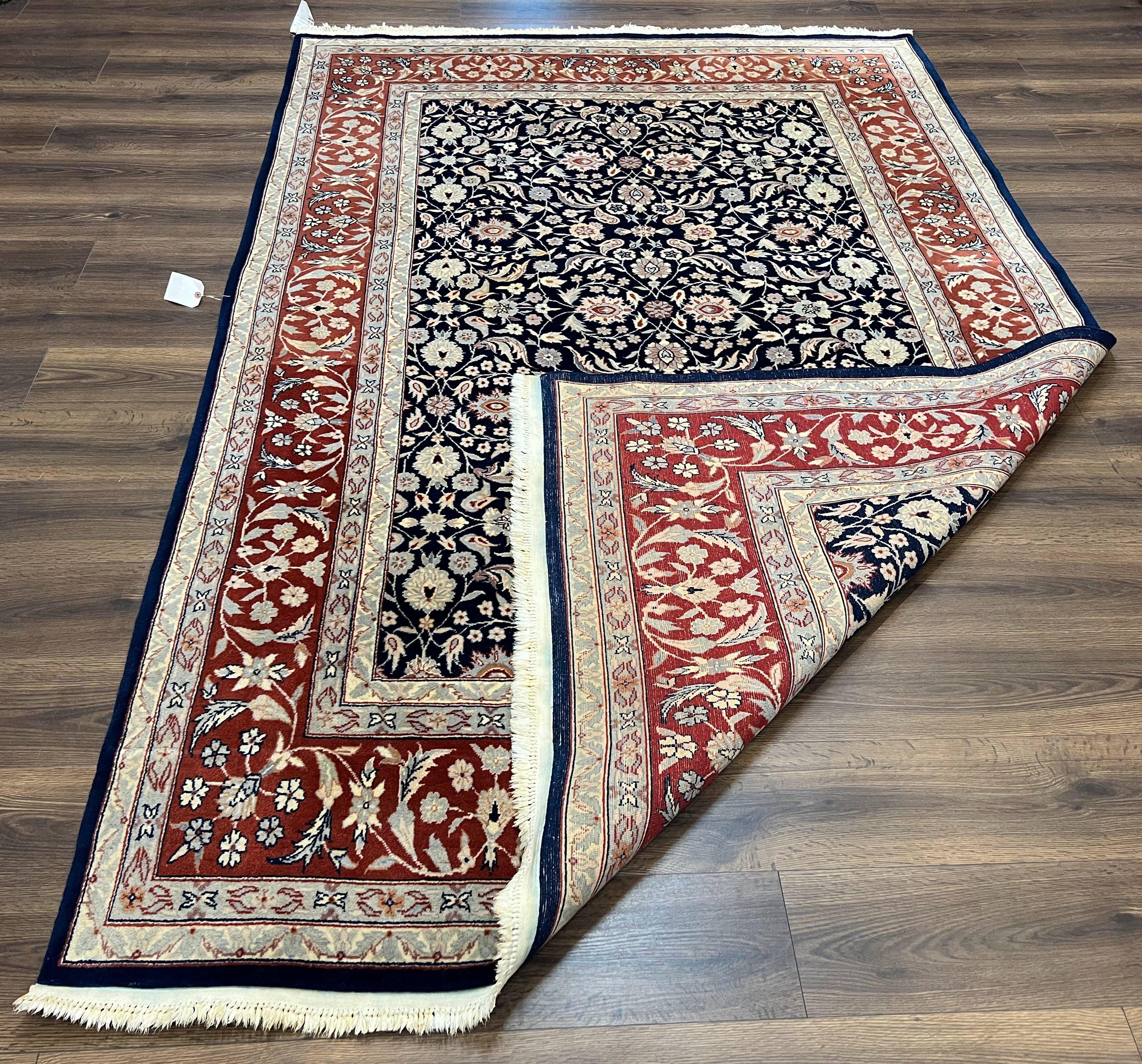 Indo Sarouk Rug 6x9, Vintage Indian Persian Rug, Wool Oriental Carpet, Navy Blue Red Allover Floral Rug, Traditional Very Fine Rug, Area Rug - Jewel Rugs