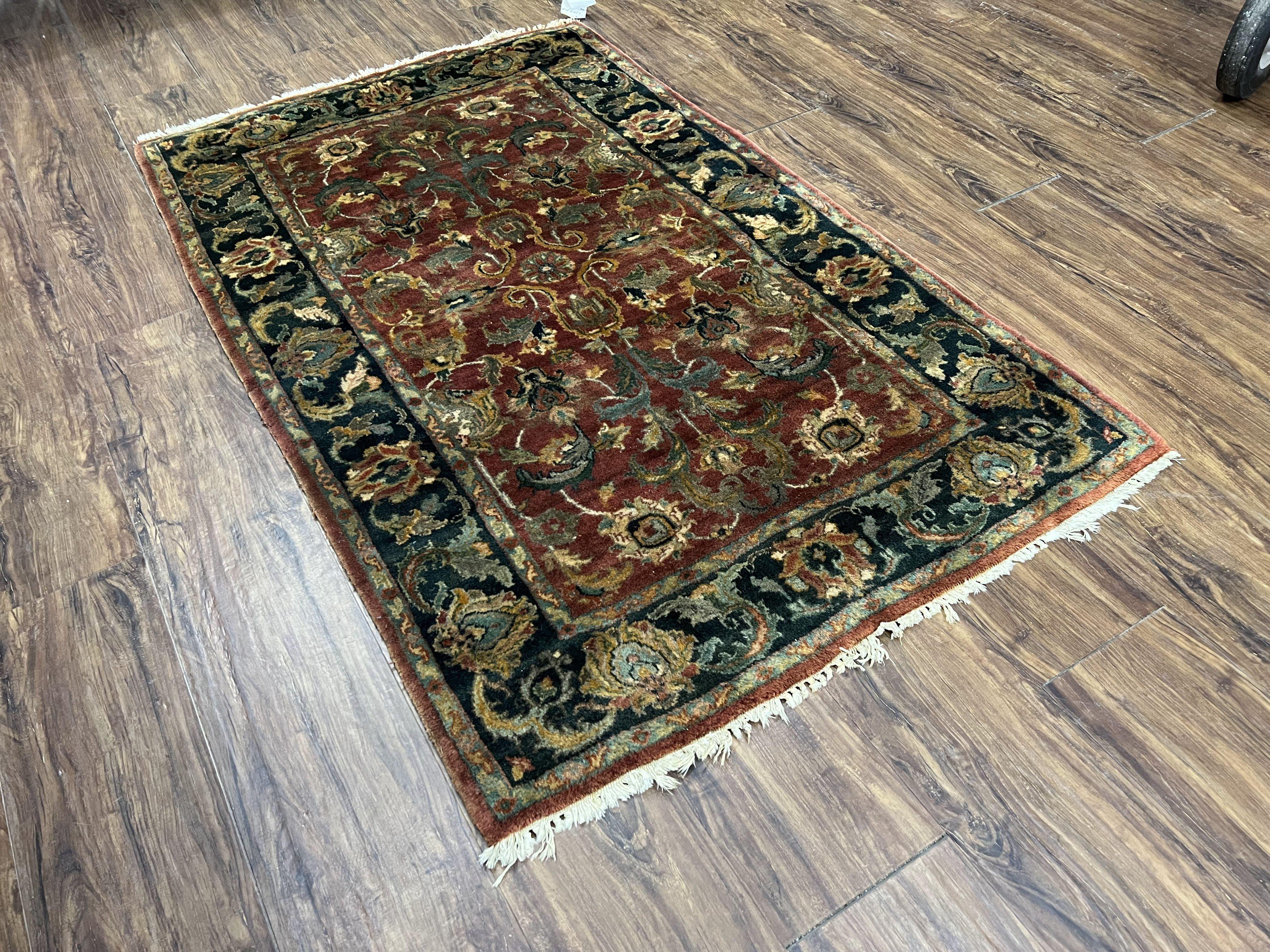 Small Indo Persian Rug 3x5 ft, Indian Mahal Carpet 3 x 5, Hand Knotted Vintage Rug, Teawash, Floral Rug, Oriental Area Rug, Maroon Rug, Wool - Jewel Rugs