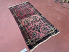 Antique Persian Sarouk Rug 2.4 x 4.9, Red and Dark Blue, Floral, Hand-Knotted, Small Carpet, Traditional, Authentic Oriental Rug 1920s Nice - Jewel Rugs