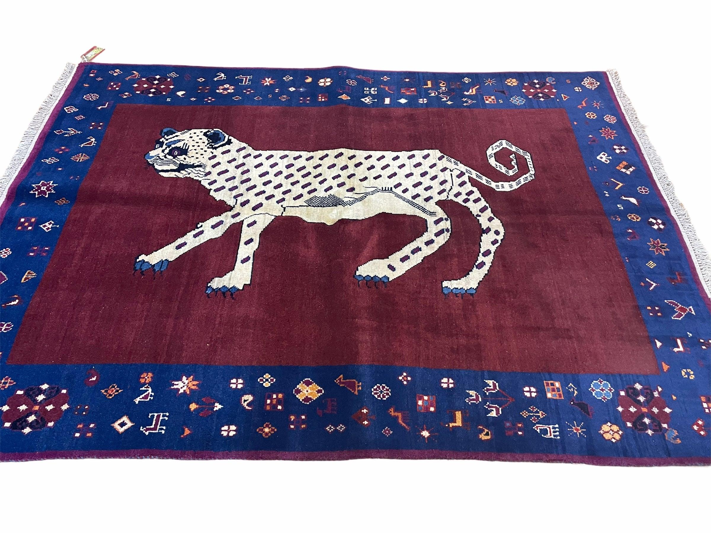 5 X 7 Handmade Zagros Wool Rug Snow White Panther Maroon Blue Organic Dyes - Jewel Rugs