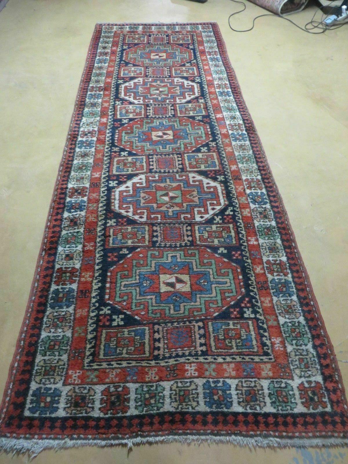 3 '4" X 10' Vintage Handmade Turkish Kazak Caucasian Wool Runner Rug Red Nice - Jewel Rugs