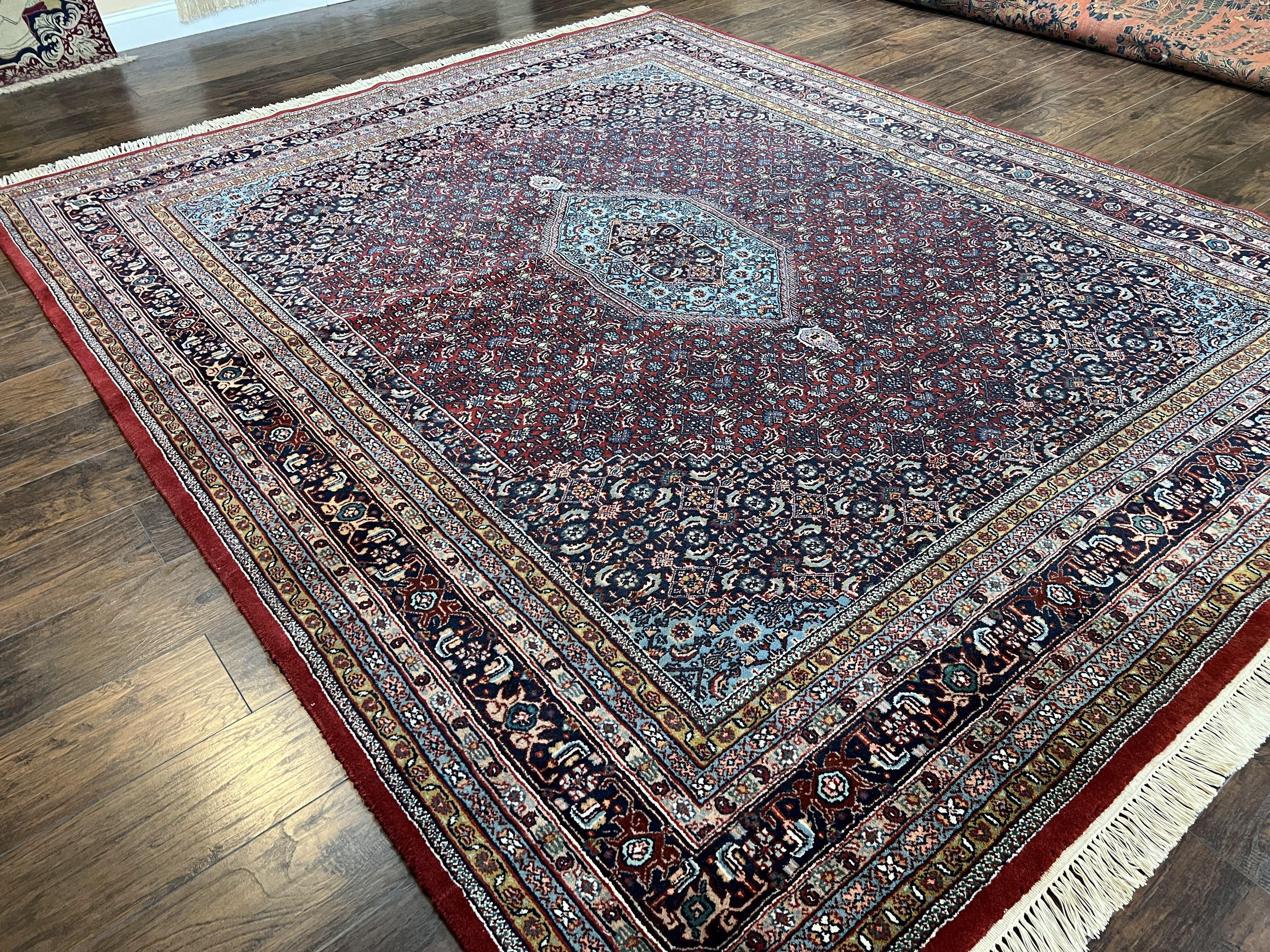 Indo Persian Bidjar Rug 8.5 x 10.3, Herati Mahi Pattern, Allover Medallion, Red Traditional Oriental 8x10 Hand Knotted Wool Carpet, Vintage - Jewel Rugs