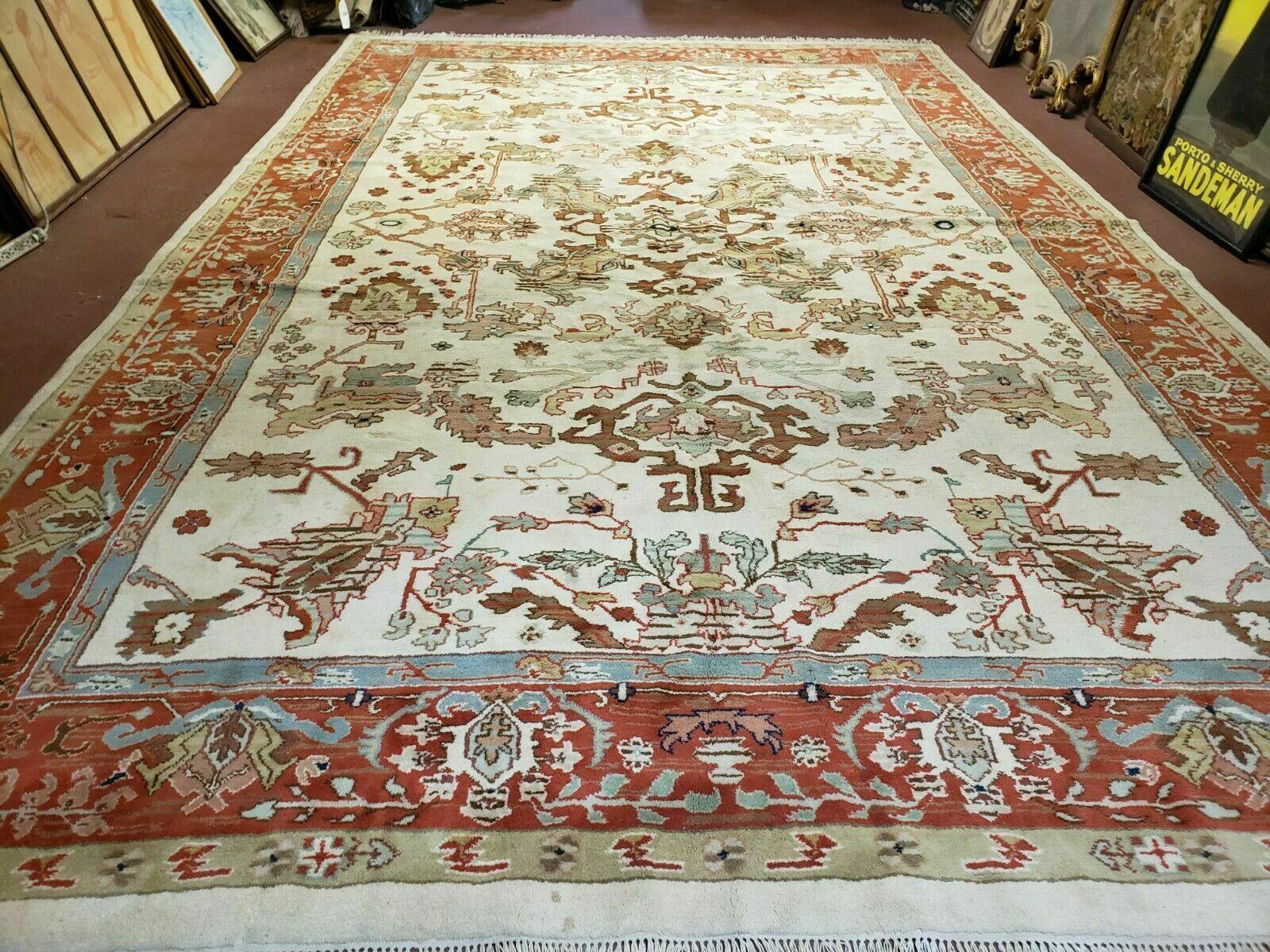 10' X 16' Hand Knotted Wool Indo Oushak Ushak Oriental Carpet Beige and Red - Jewel Rugs