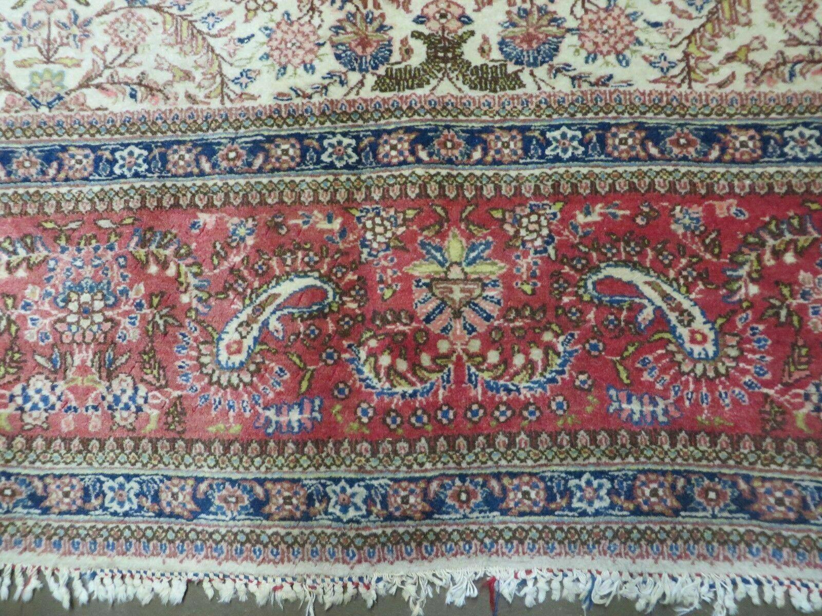 Persian Tabriz Rug 8x10, Antique Authentic Wool Oriental Carpet 8 x 10 ft, Bird Motifs Floral Boteh Paisleys, Cream Red Blue Vintage Handmade Rug - Jewel Rugs