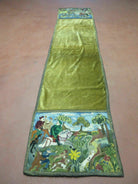 2 'X 9' Antique Table Runner Bed Runner European English Handmade Needlepoint Petit point Rare Hunting Design - Jewel Rugs