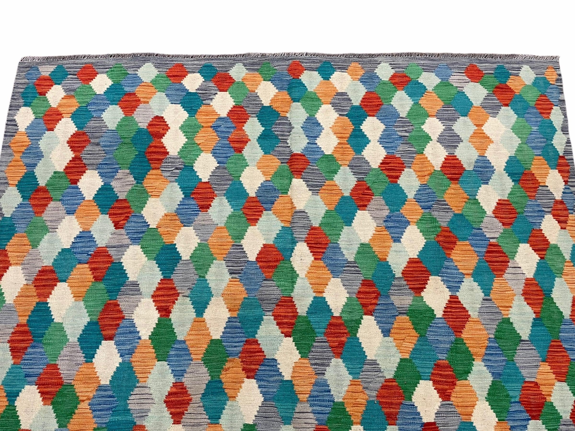 6.5 x 9.5 Colorful Chobi Kilim Rug 6 x 9 Multicolor Turkish Kilim Rug 7x10 Chobi Kilim Rug Playroom Rug Wool Kilim Rug 6x9 New Tribal Kilim - Jewel Rugs