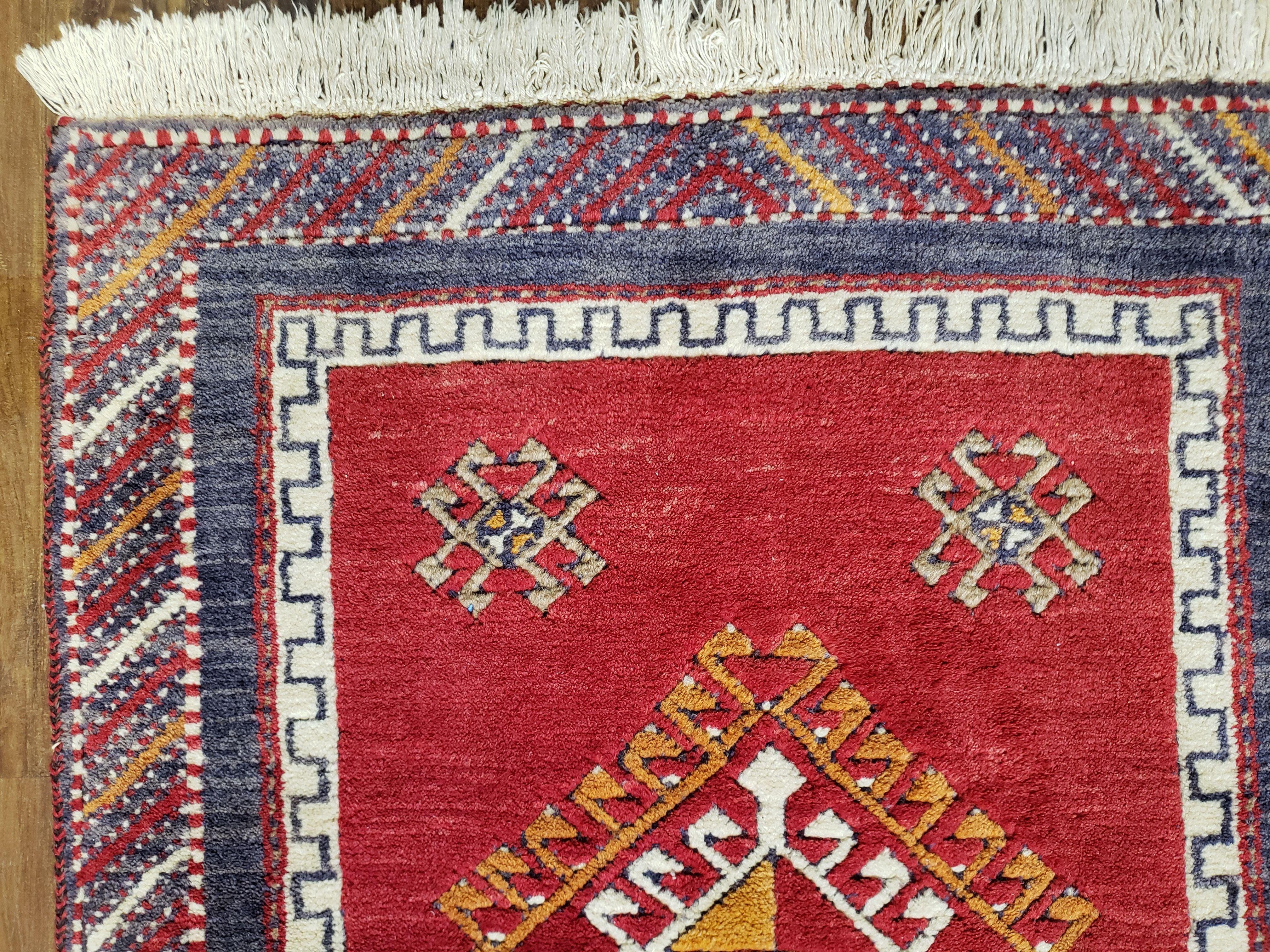 Vintage Turkish Kazak Rug 2.5 x 5 Red Wool Carpet Medallions Runner Geometric - Jewel Rugs