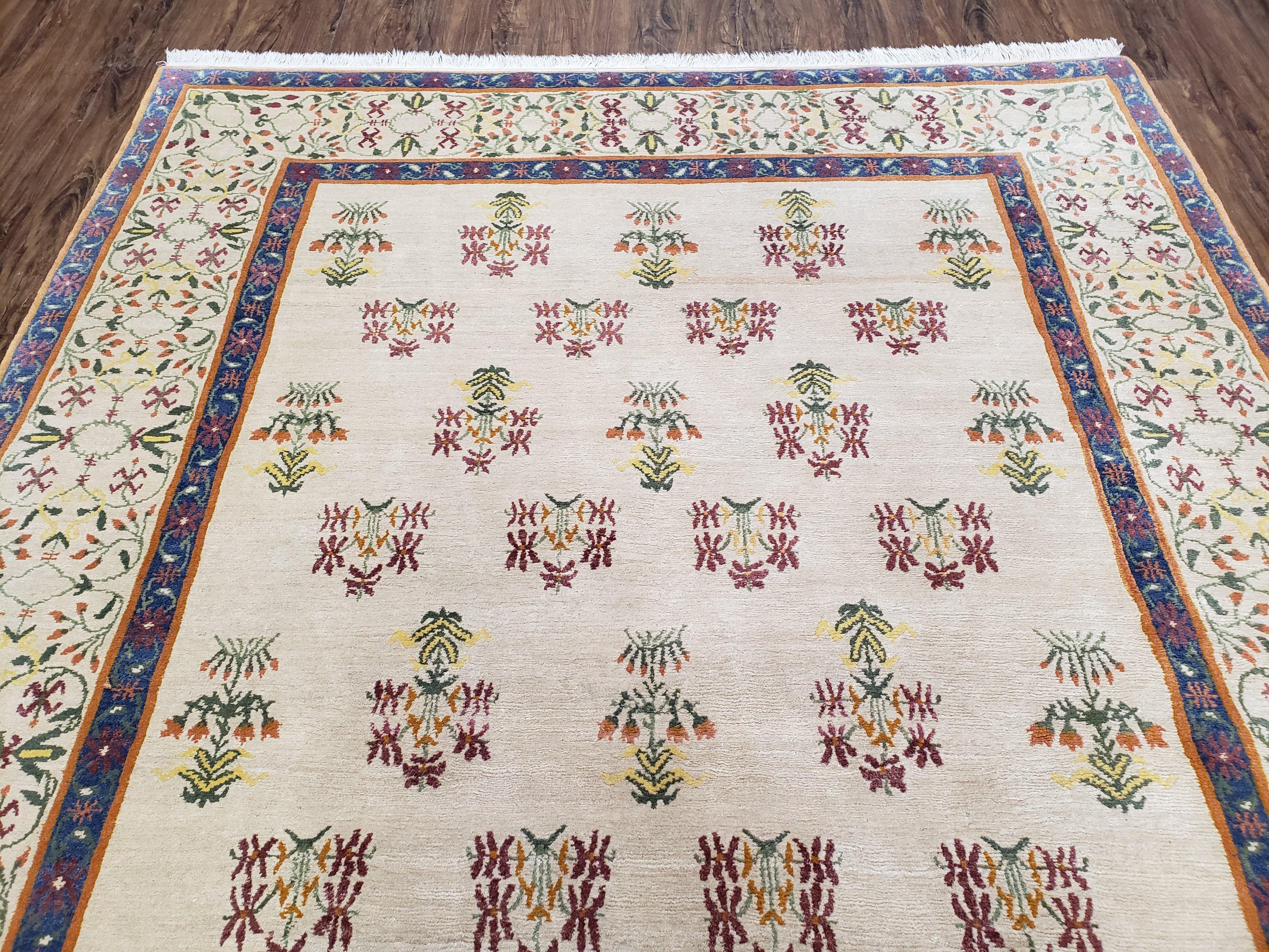 Tufenkian Rug 5.9 x 8.6, Tibetan Nepalese Rug, Hand Knotted, Soft Shiny Wool, Repeated Motifs, Contemporary Modern, Area Rug 6x9, Vintage - Jewel Rugs