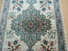 1' 9" X 2' 5" Handmade Indian Wool Rug Lahore Floral Design Small Oriental Rug Beige & Teal - Jewel Rugs