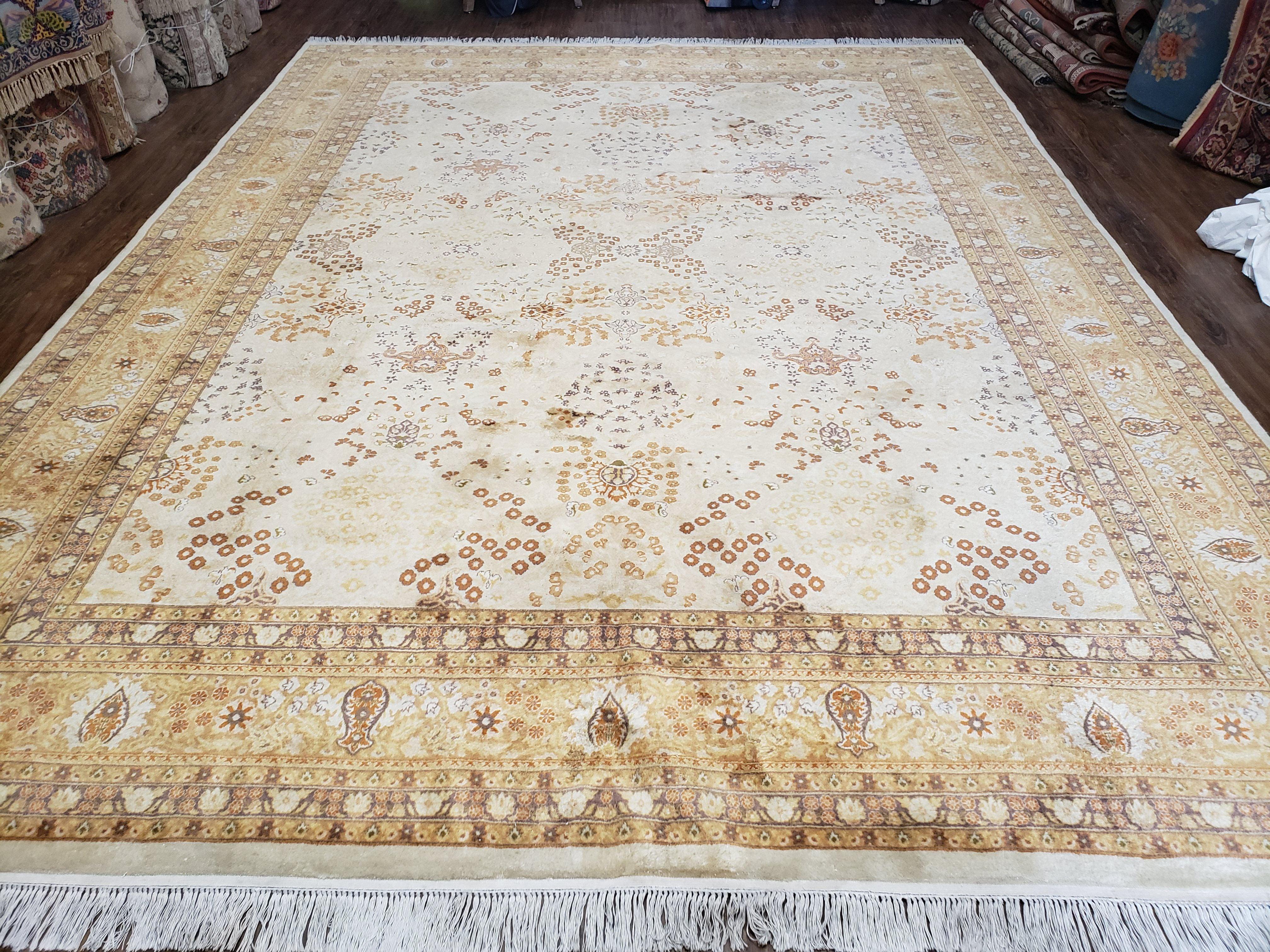 9' X 12' Handmade Oriental Floral Wool Area Rug Organic Ivory Beige Nice - Jewel Rugs