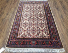 Vintage Geometric Indo Persian Bidjar Area Rug 3x5, Wool Hand-Knotted Ivory Traditional Indian Carpet, 3 x 5 Entryway Room Rug Floral Carpet - Jewel Rugs