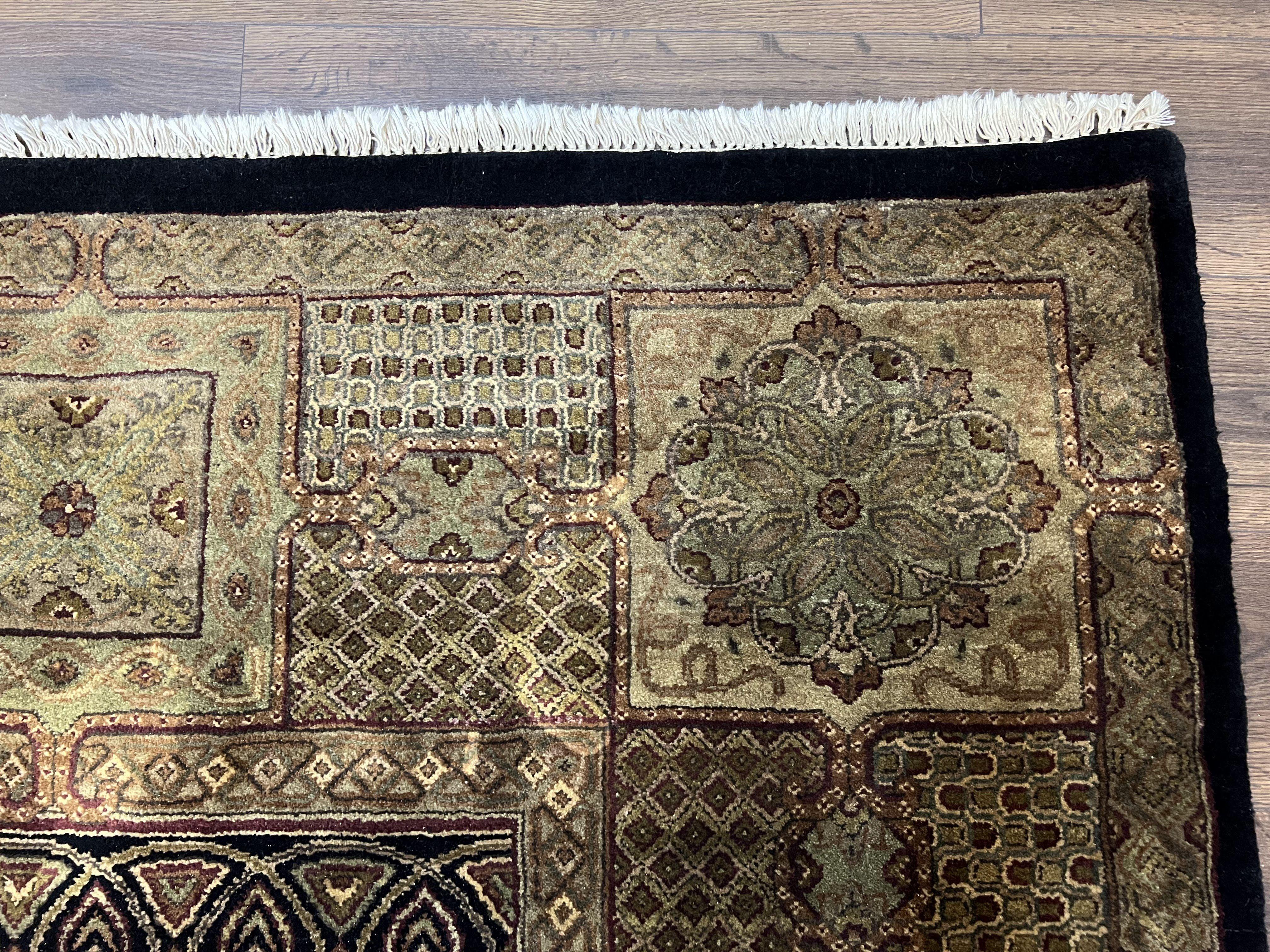 Indo Persian Rug 9x12, Vintage Area Rug 9 x 12, Wool Hand-Knotted Oriental Carpet, Panel Design, Tea Washed Rug, Brown/Tan Black, Indian Rug - Jewel Rugs