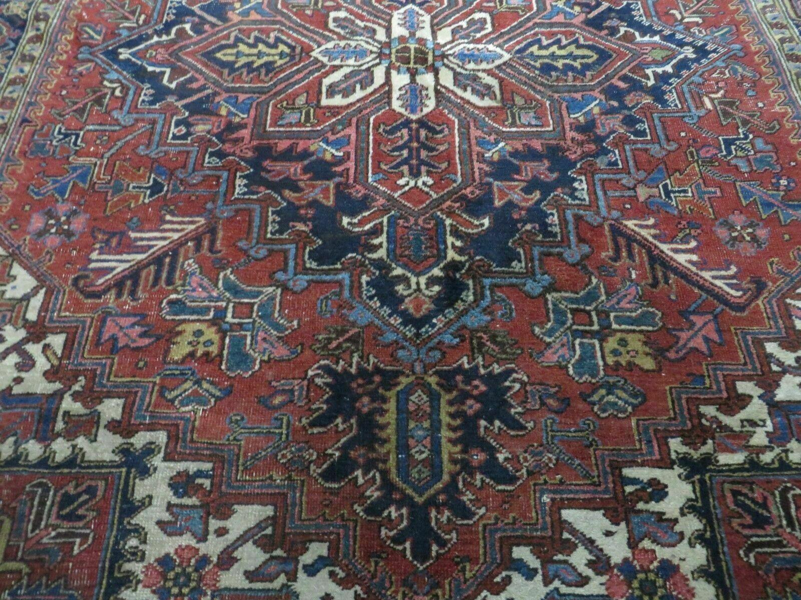 6'7" X 9' Antique Handmade India Geometric Oriental Wool Rug Organic Red Blue - Jewel Rugs