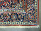 Persian Kashan Rug 4x7, Red and Navy Blue Semi Antique Vintage Wool Oriental Carpet, Hand Knotted Rug, Floral Medallion, High Quality Fine Carpet - Jewel Rugs