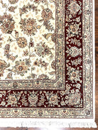 Pak Persian Rug 6x9, Floral Allover Carpet 6 x 9 ft, Cream and Maroon Hand Knotted Wool and Silk Fine Oriental Rug, Traditional Vintage Rug - Jewel Rugs