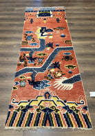 Rare Chinese Ningxia Pillar Rug 3x8, Late Qing Dynasty, 5 Clawed Dragon, Cloud Rainbow Border, Collectible Antique Carpet, Wool Hand Knotted - Jewel Rugs