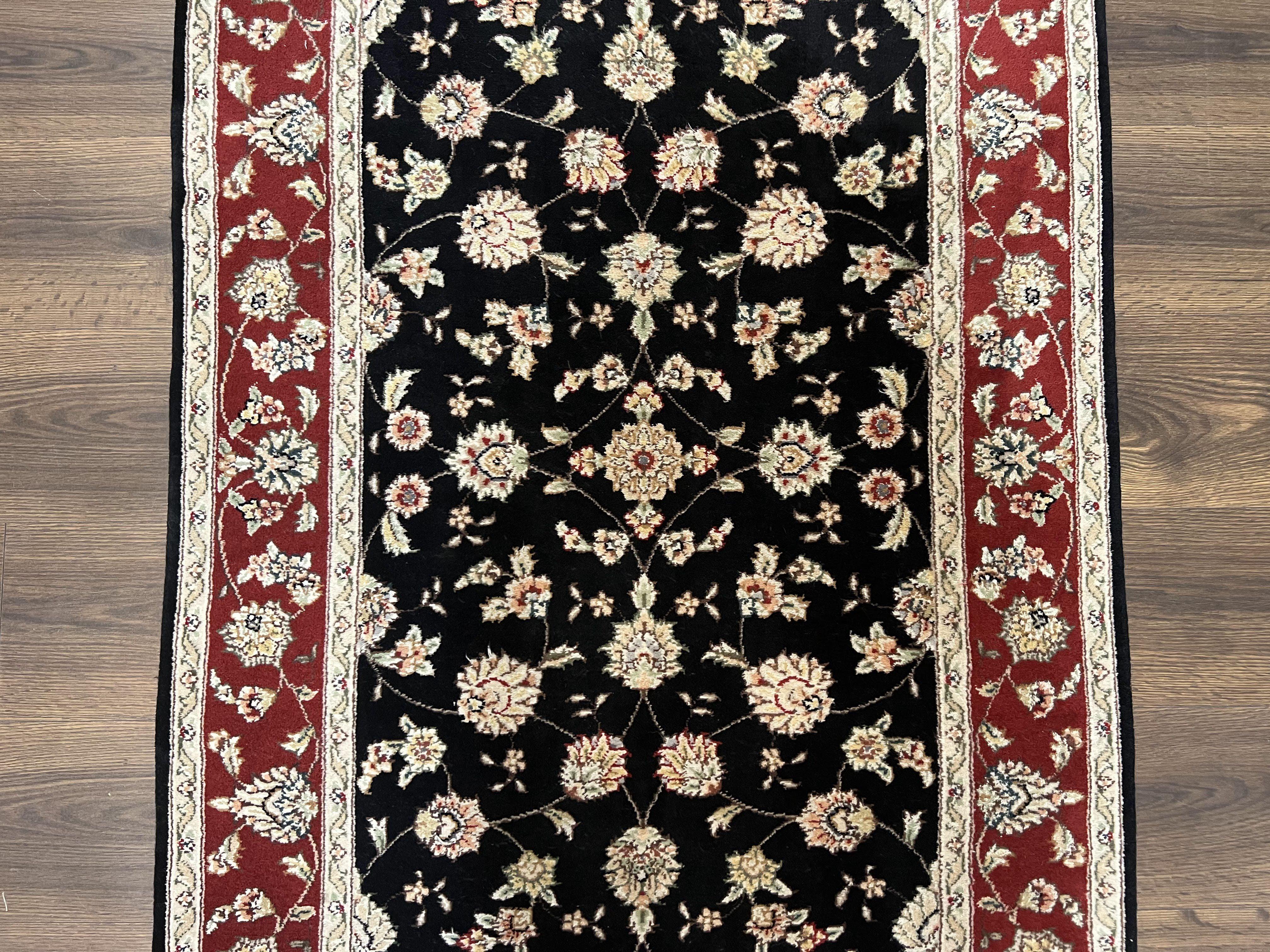 Pak Persian Rug 3x5, Black and Red, Floral Allover, Vintage Hand Knotted Wool Oriental Carpet, Pakistani Rug, Small Handmade Area Rug 3 x 5 - Jewel Rugs