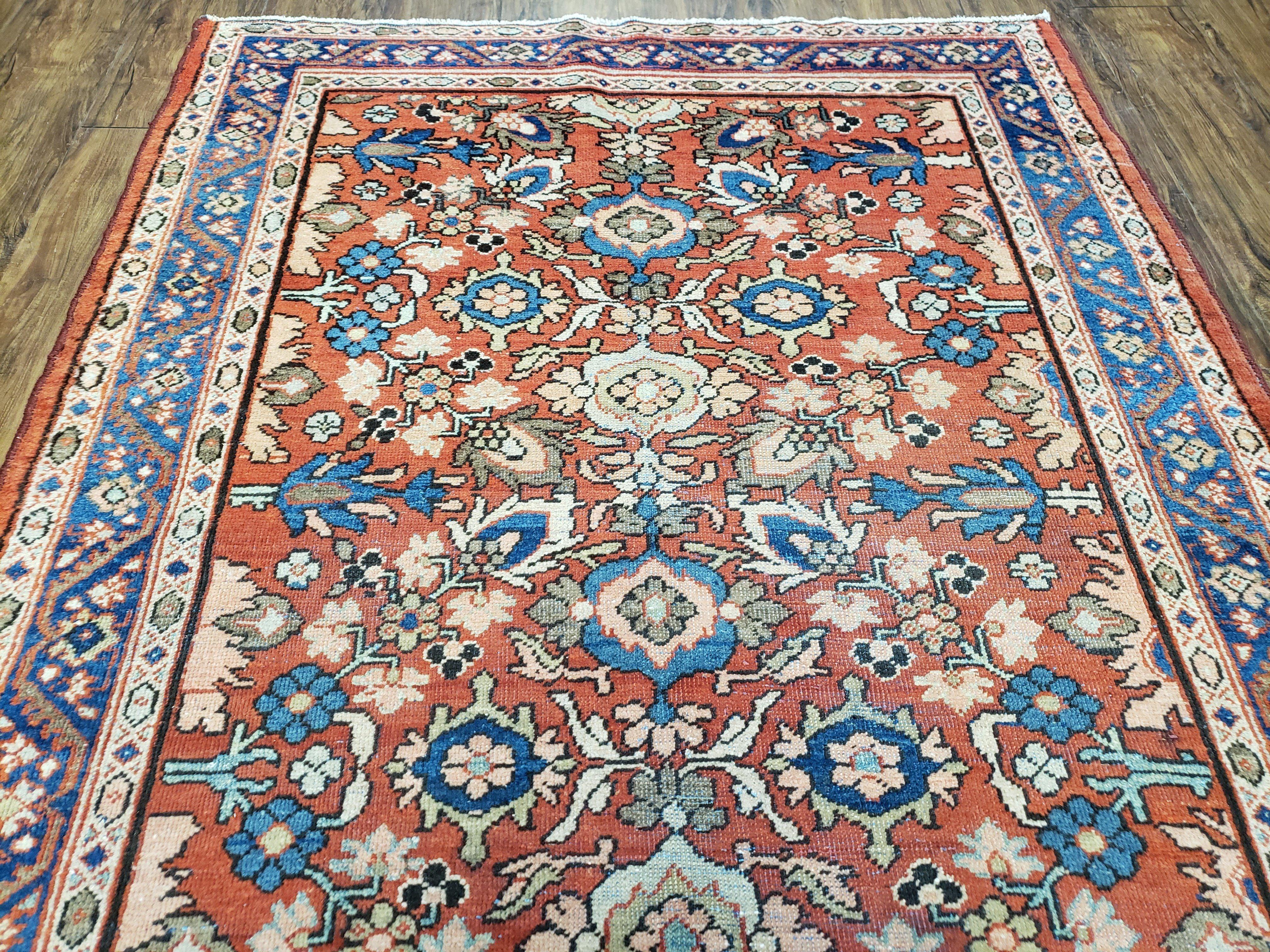 Antique Persian Karajeh Rug, Red & Blue, Hand-Knotted, Wool, 4' 6" x 6' 5" - Jewel Rugs