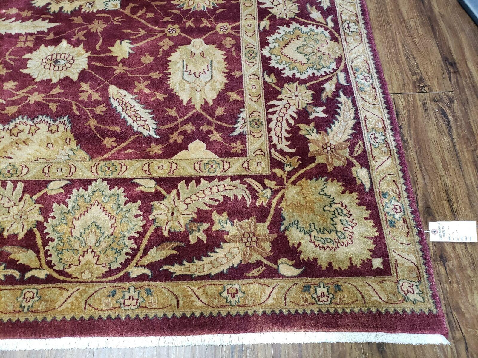 9' X 12' Vintage Fine Handmade Indian Agra Wool Rug Red Wow - Jewel Rugs