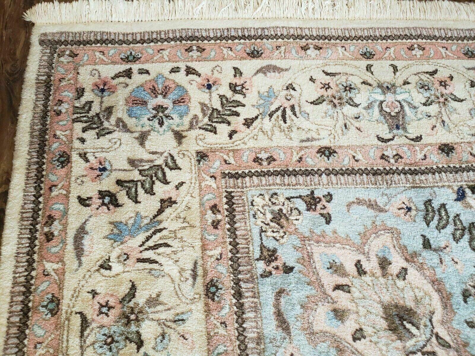 10' X 13' Vintage Handmade Indian Amritsar Wool Rug Oatmeal Soft Blue - Jewel Rugs