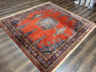 Square Persian Rug 7.7 x 7.3, Red and Blue Persian Wiss/Viss Hand Knotted Carpet, Antique Wool Oriental Tribal Rug, Boho Rug, Geometric Medallions - Jewel Rugs