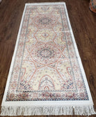 Silk Runner Rug, 2' 8" x 6' 7", Persian Design, New, Bamboo Silk, Turkish Carpet, Dark Beige & Cream, Domes, Traditional Rug - Jewel Rugs