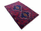 3X5 Vintage Handmade Tribal Wool Rug Balouchi Rug Afghan Blue Red 2' 11" X 4' 7" - Jewel Rugs