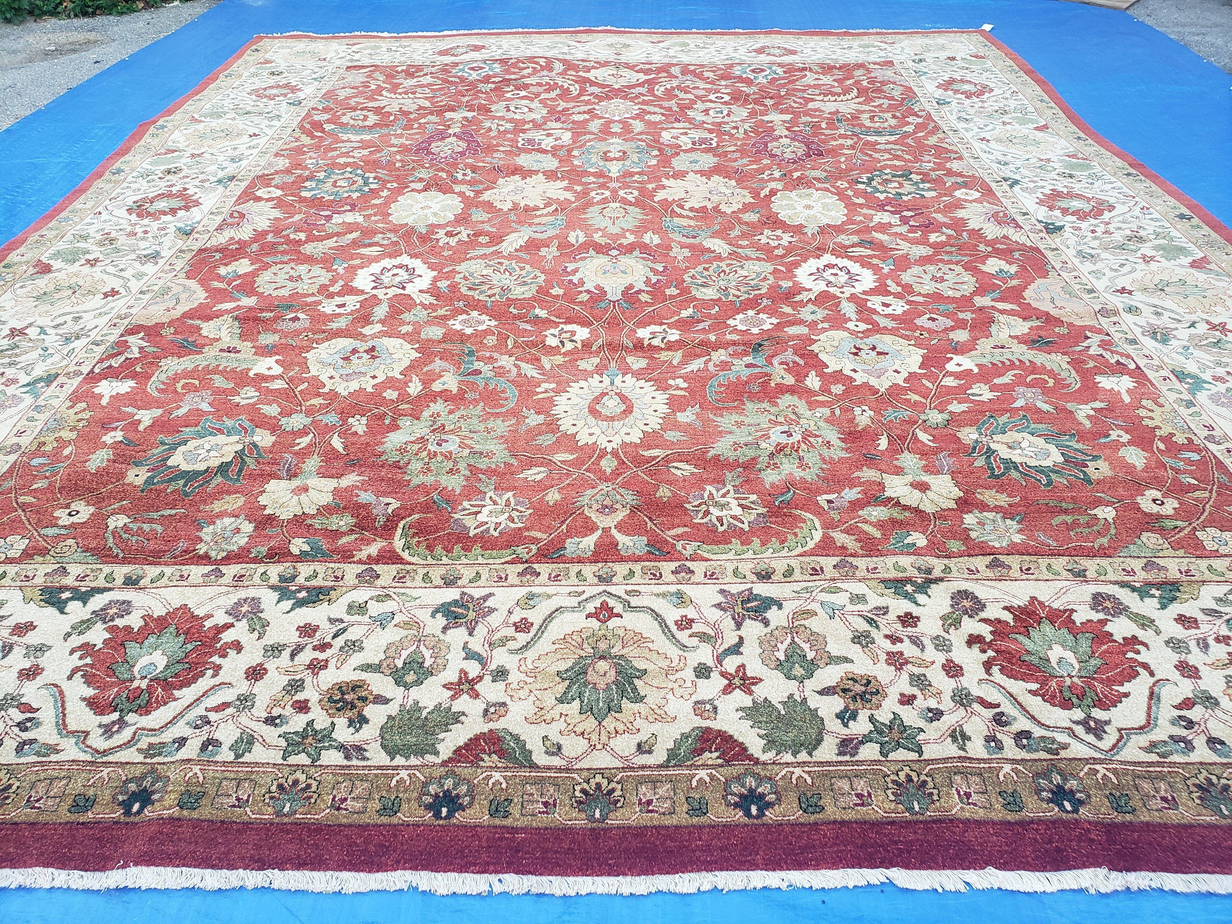 Oversized Indo Mahal Rug 14x17, Palace Sized X Large Hand Knotted Carpet Very Fine Vintage Traditional Large Living Room Dining Room Rug Red - Jewel Rugs